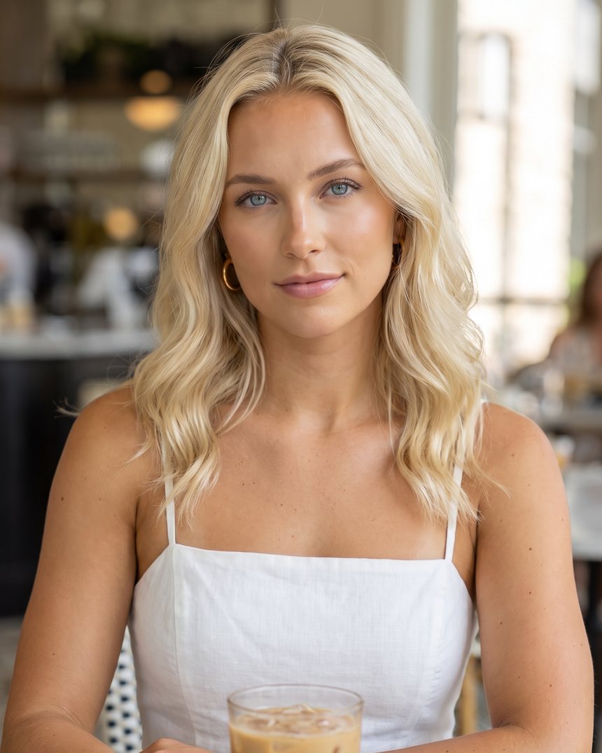 Sloane Sullivan at a brunch café table